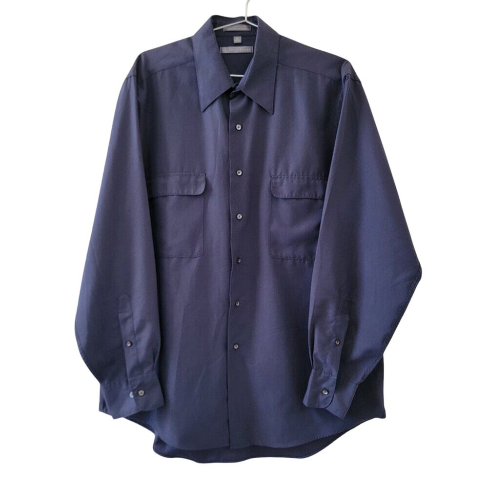 Geoffrey Beene Long Sleeve Dress Shirt Men Size 16.5 Blue Gray Button Down